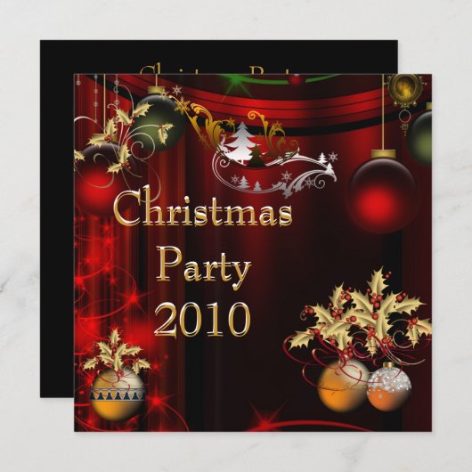 Invitation Noël Soirée Gold Noël Rouge Vert (Devant / Derrière)