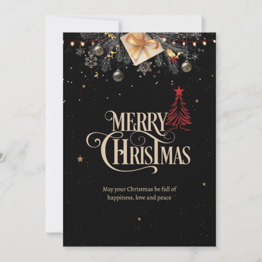 Invitation Noël Soirée, Noir Et Or (Devant)