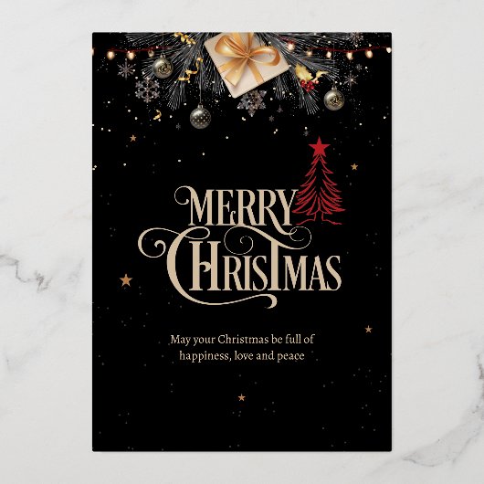 Invitation Noël Soirée, Noir Et Or (Recto)
