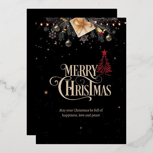 Invitation Noël Soirée, Noir Et Or (Recto/Verso)