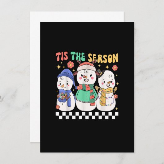 Invitation Noël super C'Est La Saison Mignonne Snowman Joyeux (Devant / Derrière)