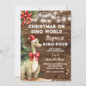 Invitation Noël sur Dino World Dinosaur bois 4e anniversaire (Devant)