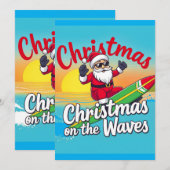 Invitation Noël sur les vagues design Santa (Devant / Derrière)