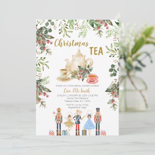 Invitation Noël Tea Party Nutcracker Fête des mariées (Debout devant)
