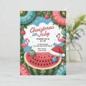 Invitation Noël Tropical de Juillet Fête au bord de la Piscin (Debout devant)