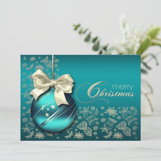 Invitation Noël Turquoise Bauble Noël (Debout devant)
