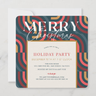 Invitation Noël Turquoise géométrique rétro-maximaliste