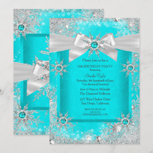 Invitation Noël Turquoise Paysage Hivernal Flocon de Neige Ar
