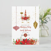 Invitation Noël Unicorne Face Party Red Gold Fun moderne (Debout devant)