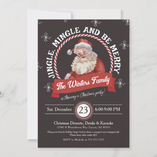 Invitation Noël unique Retro Père Noël Jingle et Mingle (Devant)