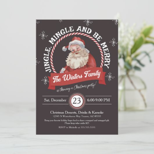 Invitation Noël unique Retro Père Noël Jingle et Mingle (Debout devant)