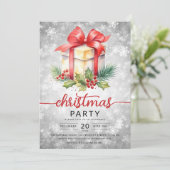 Invitation Noël Vacances Aquarelle Société Neige Argent (Debout devant)