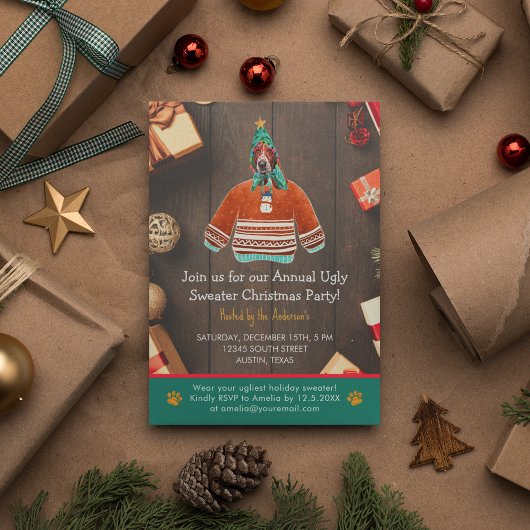 Invitation Noël Vacances Basset Hound Fête Douce moche