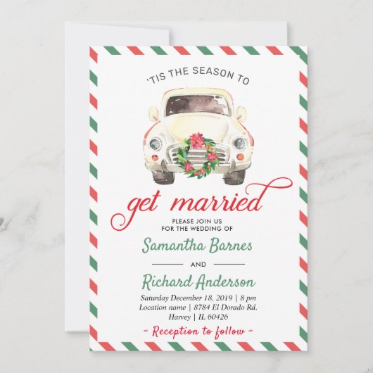 Invitation Noël Vacances hiver Rouge Vert Voyage Mariage (Devant)