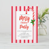 Invitation Noël Vacances Holly Red Candy Motif (Debout devant)