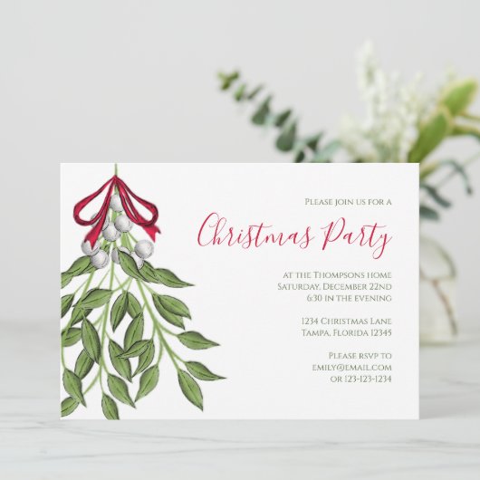 Invitation Noël Vacances Mistletoe Botanique Verdure (Debout devant)