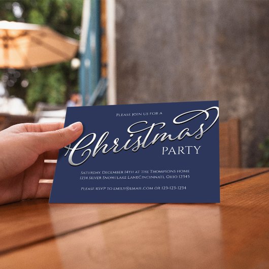 Invitation Noël Vacances Simple Marine Bleu Hiver Plat