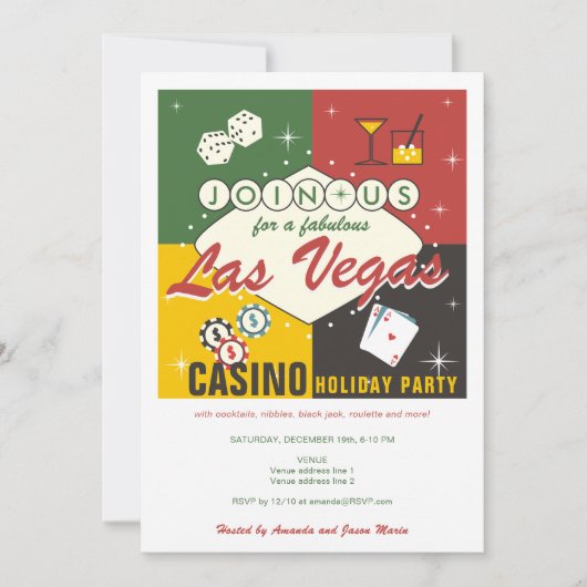 Invitation Noël Vacances Vegas Casino Poker Soirée (Devant)