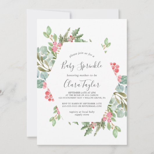 Invitation Noël Verdure & Berry Rouge Bébé Parsemer (Devant)