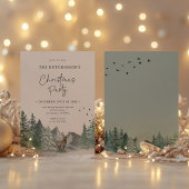 Invitation Noël Vert Aquarelle Pine Forêt Vacances