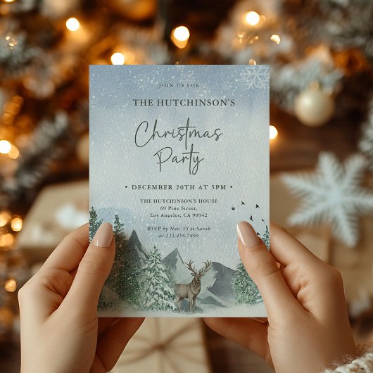 Invitation Noël Vert Aquarelle Pine Forêt Vacances