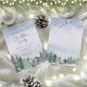 Invitation Noël Vert Aquarelle Pine Forêt Vacances
