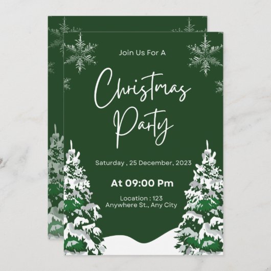 Invitation Noël vert d'hiver du pin à neige moderne (Devant / Derrière)