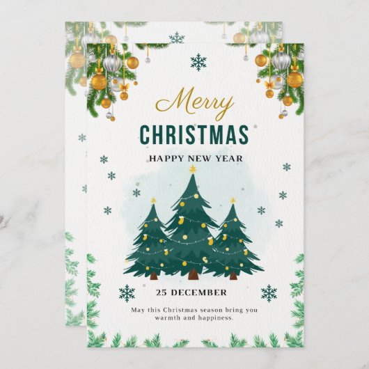 Invitation Noël vert doré (Devant / Derrière)
