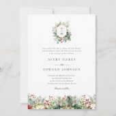 Invitation Noël Vert Elégant Mariage Aquarelle (Devant)