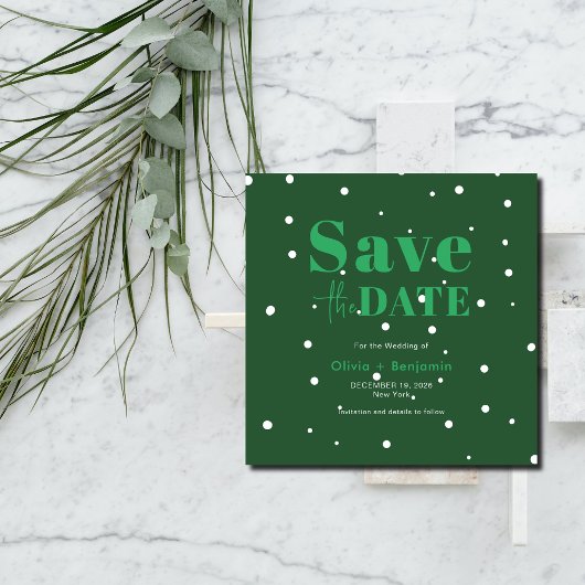 Invitation Noël Vert Mariage d'hiver Sauvez La Date