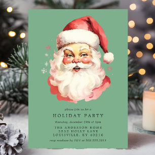 Invitation Noël Vert Vintage Rétro Père Noël Fête de Noël
