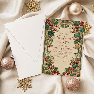 Invitation Noël victorien au houx et aux baies