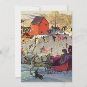 Invitation Noël vintage, amour et romance balade en traîneau