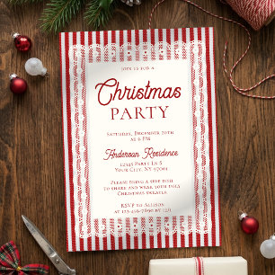 Invitation Noël Vintage Dentelle Rayures Rouges Rétro Fête
