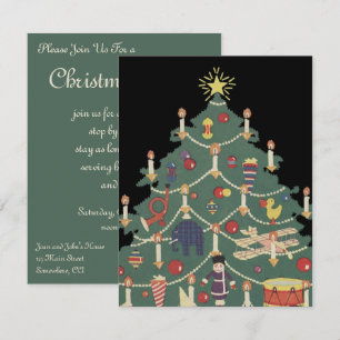Invitation Noël vintage Enfants autour d'un arbre décoré