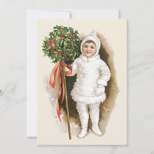 Invitation Noël vintage, fille victorienne avec Holly (Devant)