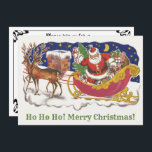Invitation Noël Vintage, Jolly Santa Claus avec Sleigh<br><div class="desc">Illustration vintage Design de Noël du livre classique pour enfants "Twas the Night Before Christmas". Ce design présente un joyeux Père Noël avec son plaisir de traîneau de jouets tirés par son équipe de rennes. Père Noël va livrer des jouets dans la cheminée.</div>