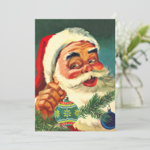 Invitation Noël vintage, joyeux Père Noël rétro des années 50