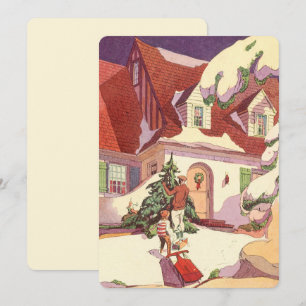 Invitation Noël vintage, maison de famille sous la neige Invi