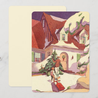 Invitation Noël vintage, maison de famille sous la neige Invi