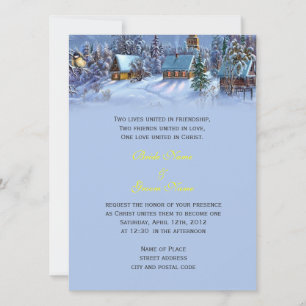Invitation Noël vintage monde religieux mariage enneigé