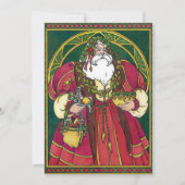 Invitation Noël Vintage, Père Noël avec Feuilles Holly (Devant)