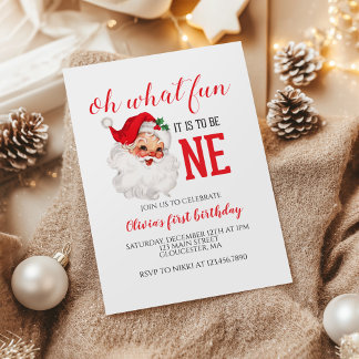 Invitation Noël Vintage Père Noël premier anniversaire