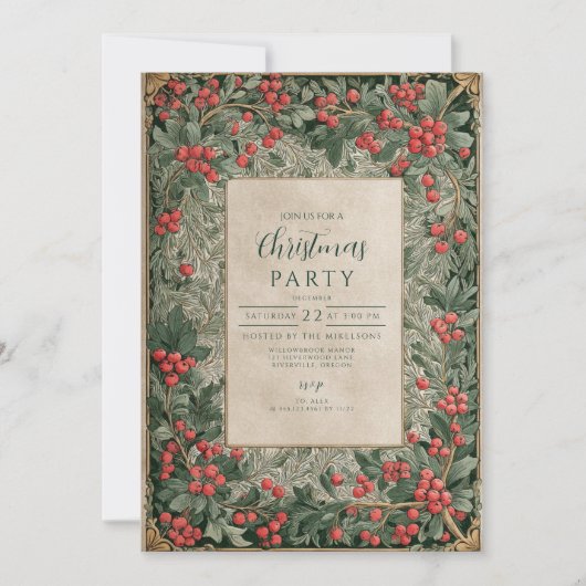 Invitation Noël vintage Red Berries (Devant)