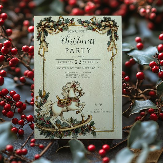 Invitation Noël vintage Rocking Horse