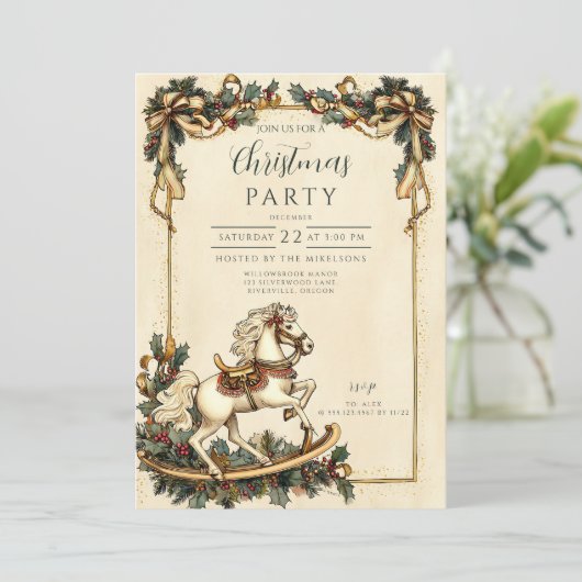 Invitation Noël vintage Rocking Horse (Debout devant)