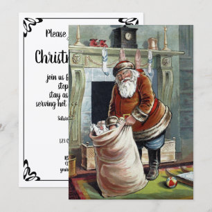 Invitation Noël vintage, Saint Nicolas au coin du feu