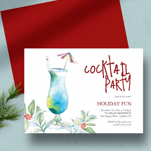 Invitation Noël Watercolor Cocktail tropical