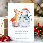 Invitation Noël Watercolor Fox Snowman Fête
