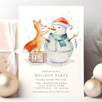 Noël Watercolor Fox Snowman Fête